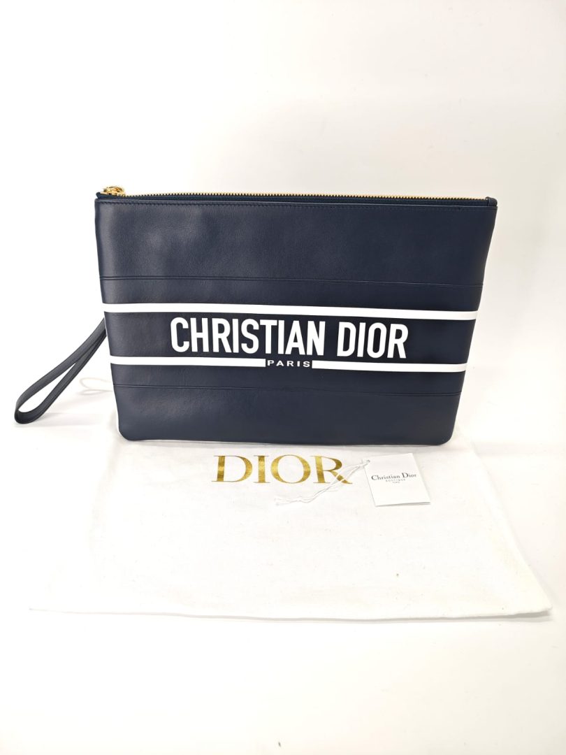 CHRISTIAN DIOR BLUE LEATHER CLUTCH Tenteva